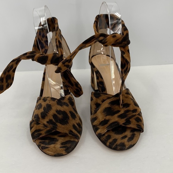 Marion Parke Bella ankle tie suede leopard sandal shoe block heel new 37 7 - Picture 5 of 7